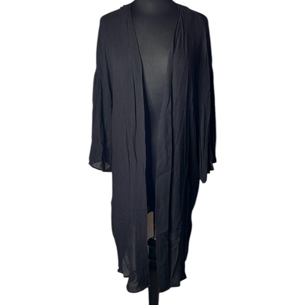 BOUTIQUE + Women’s Black Open Front Floral Kimono Sleeve Duster Cardigan Size 3X